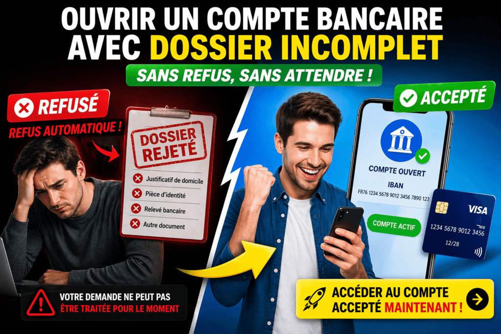 ouvrir un compte bancaire avec dossier incomplet sans refus et sans attendre