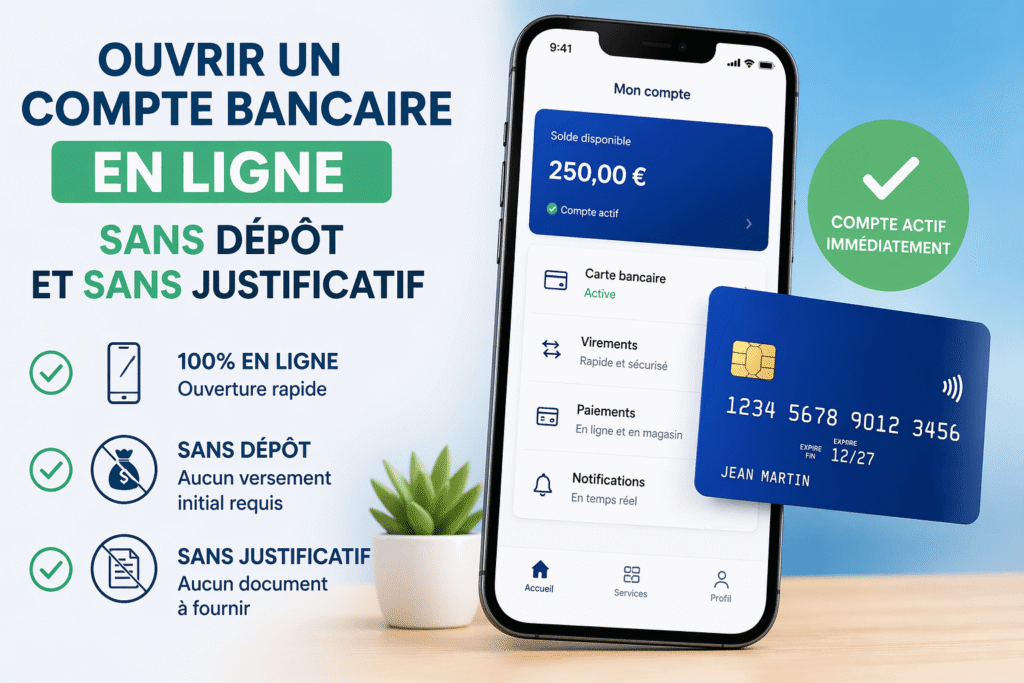 ouvrir un compte bancaire en ligne sans dépôt et sans justificatif