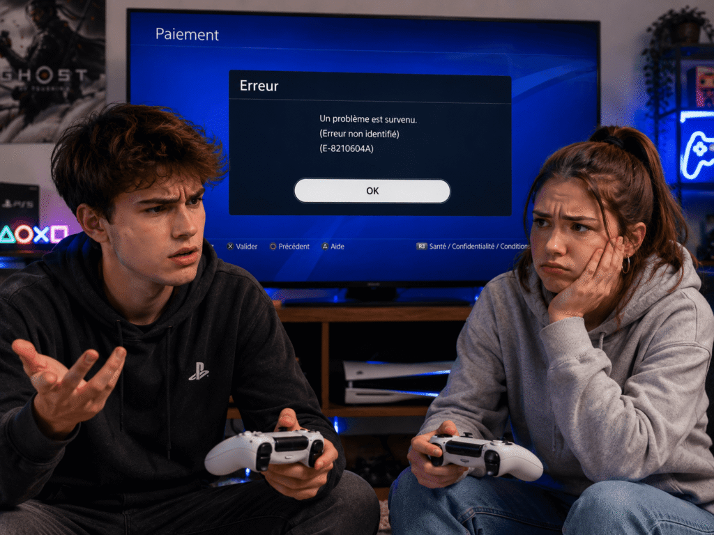 erreur non identifié paiement ps5​ avec deux jeunes joueurs bloqués pendant un achat PlayStation Store