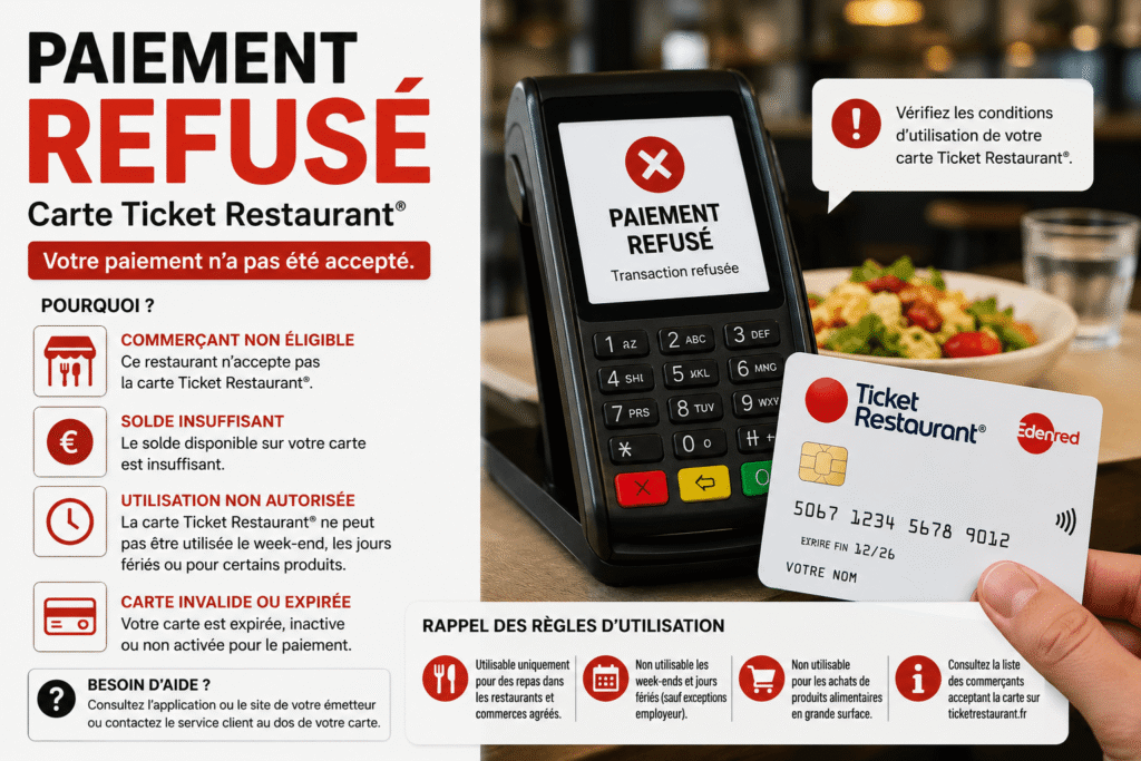 paiement refusé carte ticket restaurant malgré un solde disponible sur la carte