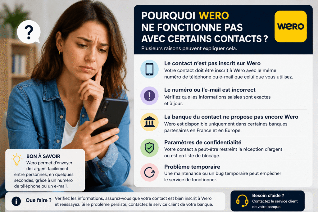 pourquoi wero ne fonctionne pas avec certains contacts​ avec femme consultant sa liste de contacts et rencontrant une erreur de paiement