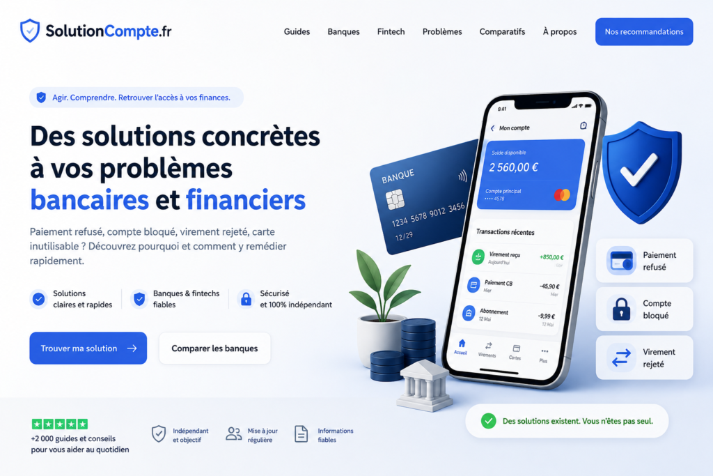 ouvrir un compte bancaire rapidement : solutions aux problèmes bancaires et paiements refusés sur SolutionCompte.fr
