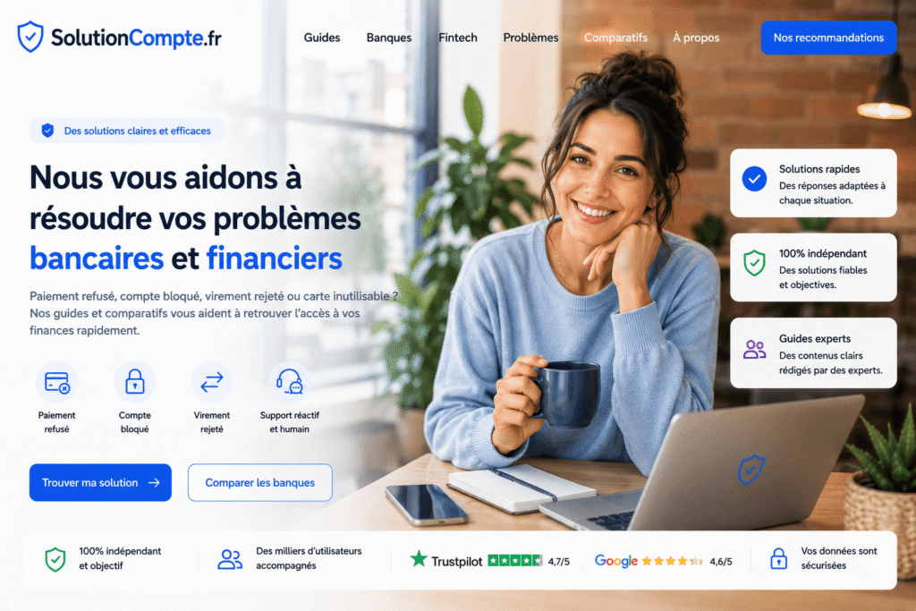Jeune femme souriante dans un bureau moderne présentant des solutions aux problèmes bancaires