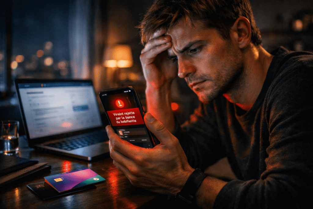 virement rejeté par la banque du bénéficiaire​ sur application bancaire