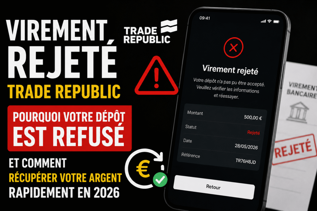 Virement rejeté Trade Republic avec dépôt bancaire refusé sur application mobile en 2026