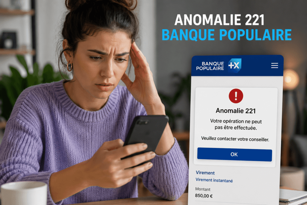 Anomalie 221 Banque Populaire affichée lors d'un virement refusé
