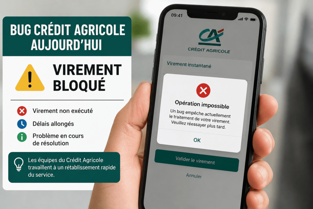 Bug Crédit Agricole aujourd'hui avec virement bloqué sur application bancaire