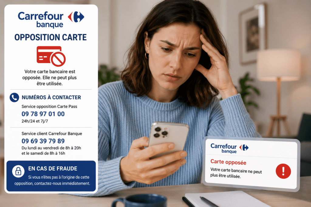 Carrefour Banque opposition carte après perte vol ou utilisation frauduleuse de la carte PASS