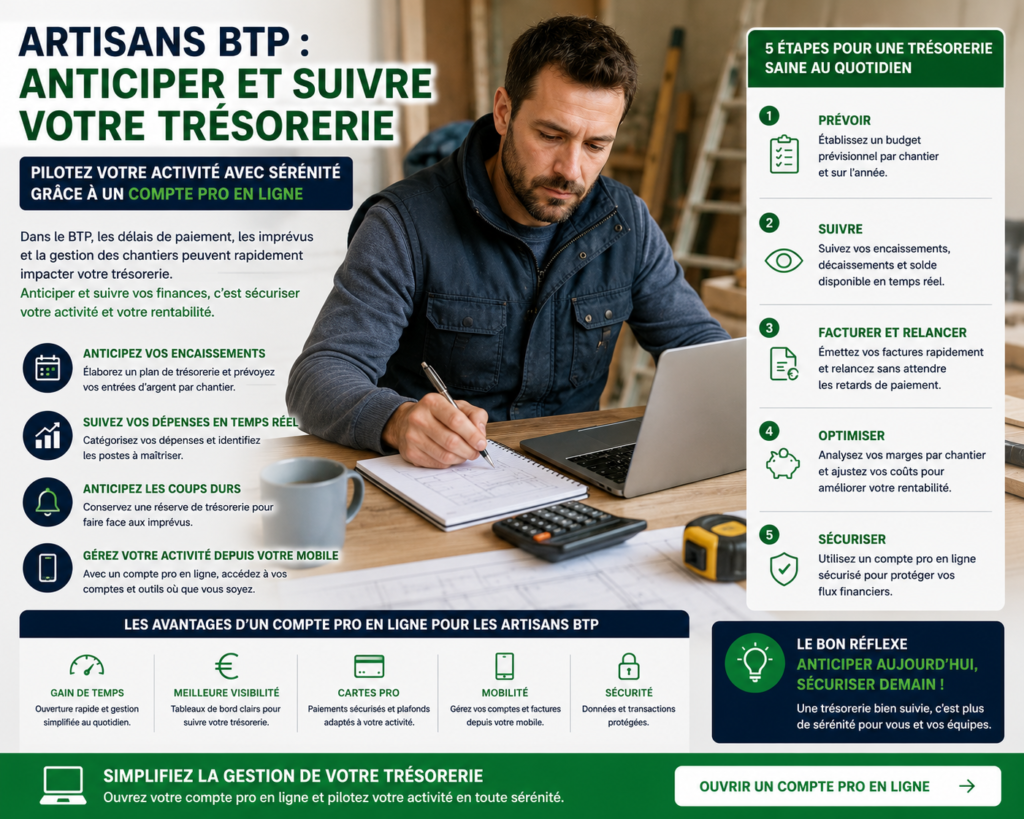 artisans btp anticiper suivre trésorerie comptes pro en ligne​afin de mieux piloter les encaissements et dépenses professionnelles
