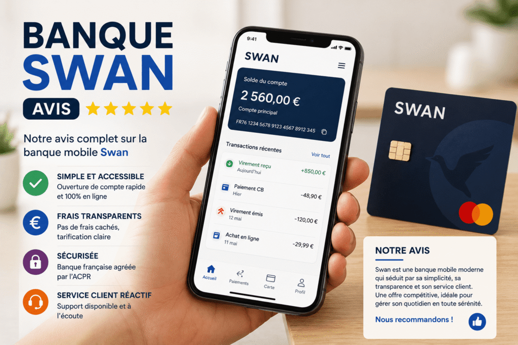 Banque swan avis consulté par un utilisateur comparant les services bancaires en ligne sur mobile