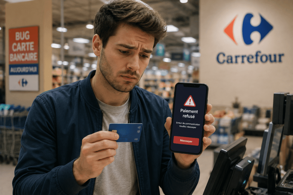 Bug carte bancaire aujourd'hui Carrefour client confronté à un paiement refusé en caisse Carrefour
