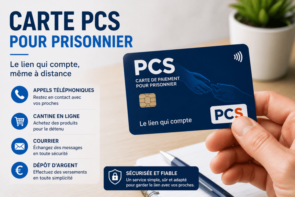 Carte pcs pour prisonnier présentée sur smartphone avec gestion simple des fonds à distance
