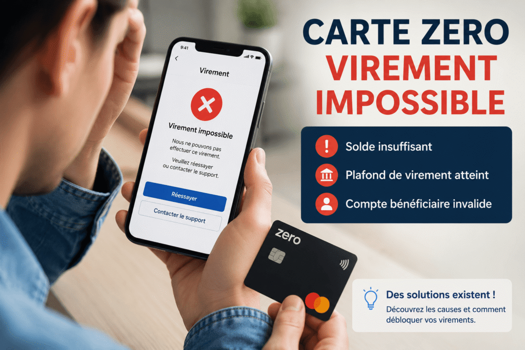 Carte zero virement impossible lors d'une tentative de transfert bancaire depuis l'application
