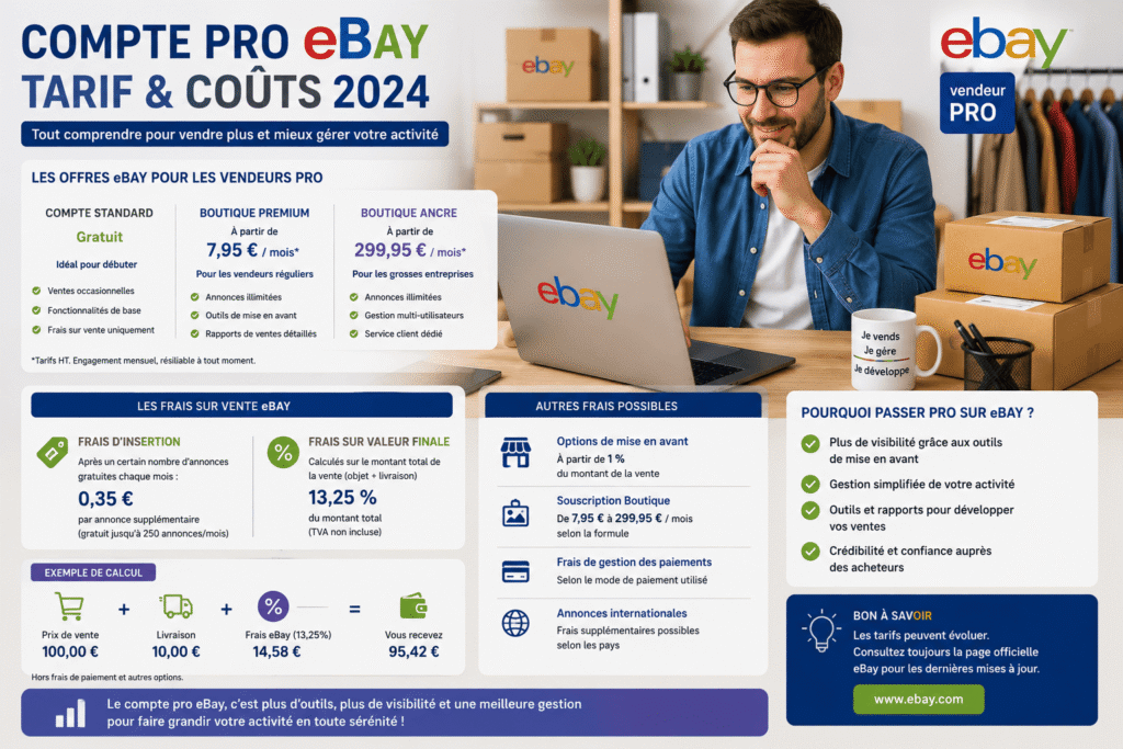 Vendeur en ligne étudiant compte pro ebay tarif​ pour développer son activité e-commerce.