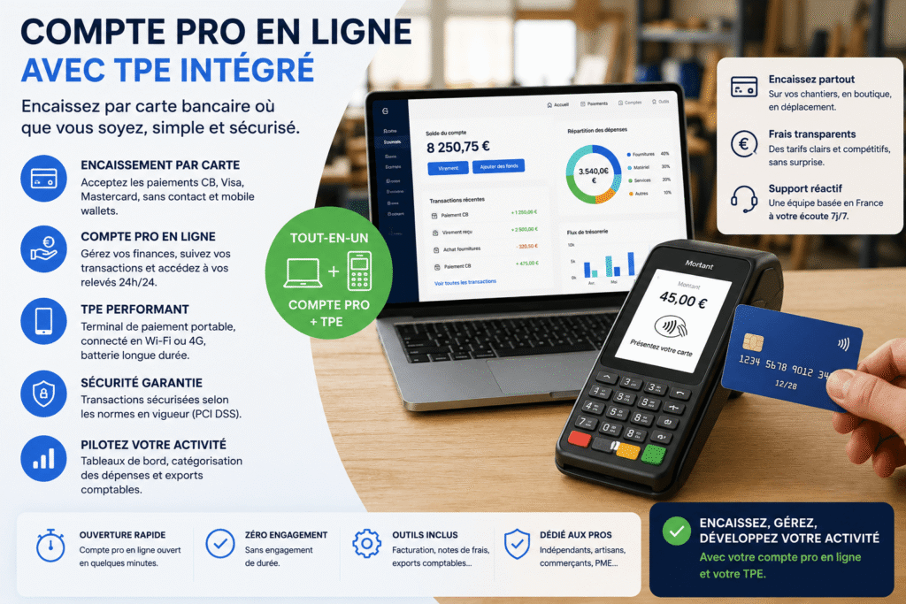 compte pro en ligne avec tpe illustration compte pro en ligne avec TPE et encaissement carte bancaire professionnel