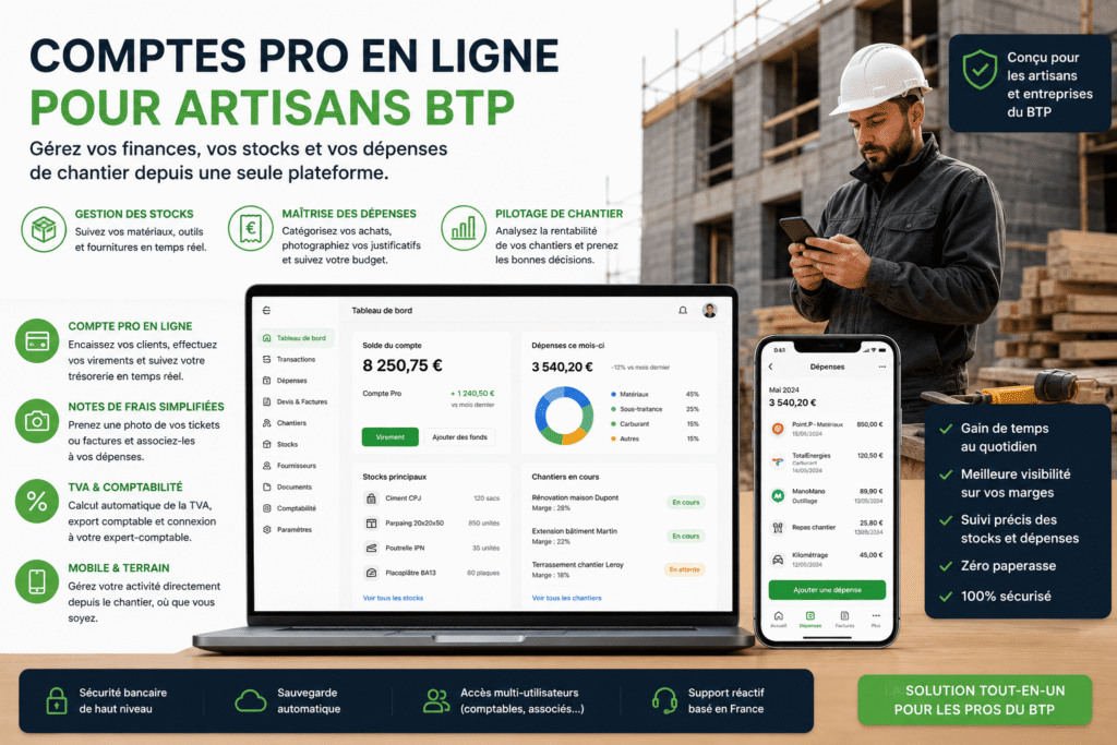 comptes pro en ligne gestion stocks dépenses artisans btp illustration comptes pro en ligne gestion stocks dépenses artisans BTP sur chantier