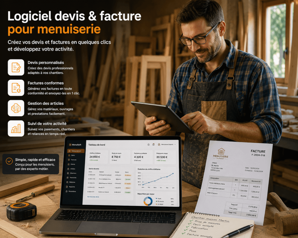 Logiciel devis facture menuiserie avec gestion des chantiers, devis et facturation