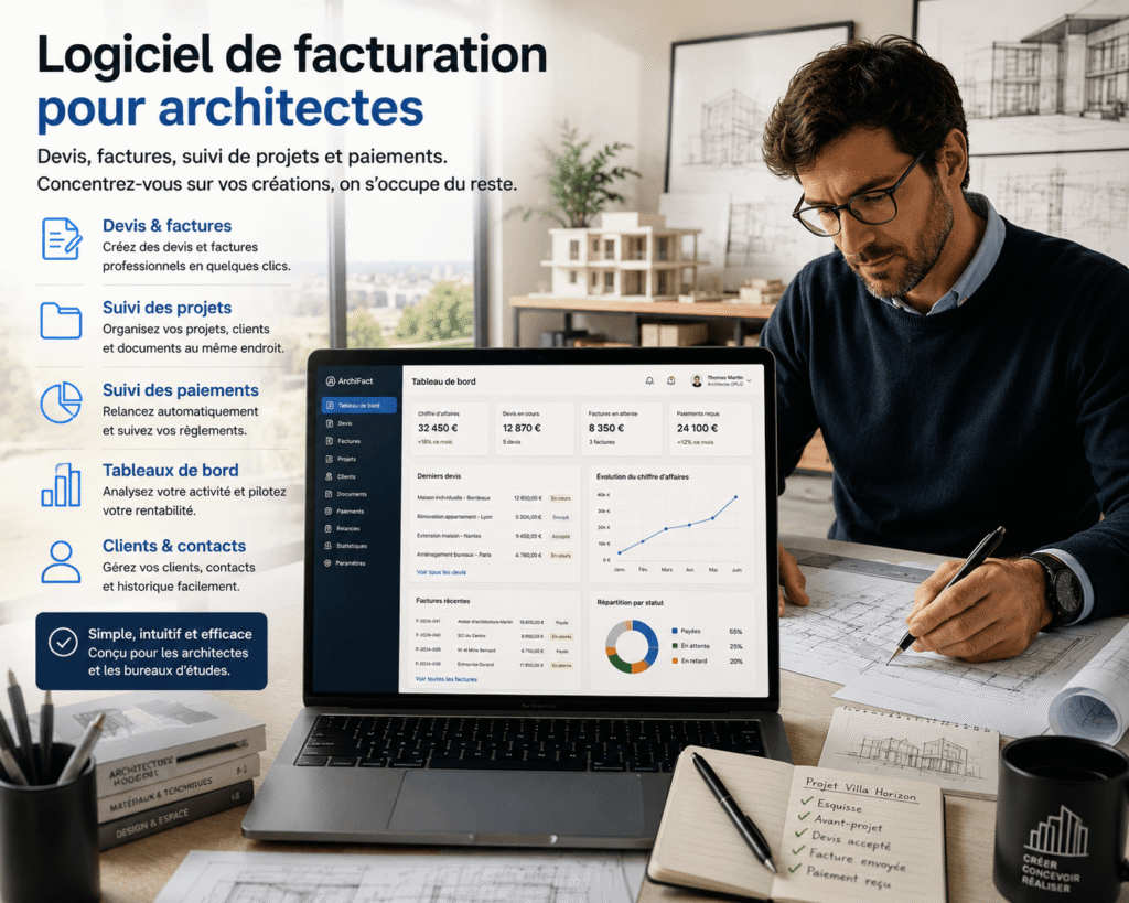 Logiciel facturation architecte avec suivi des projets, devis et factures clients