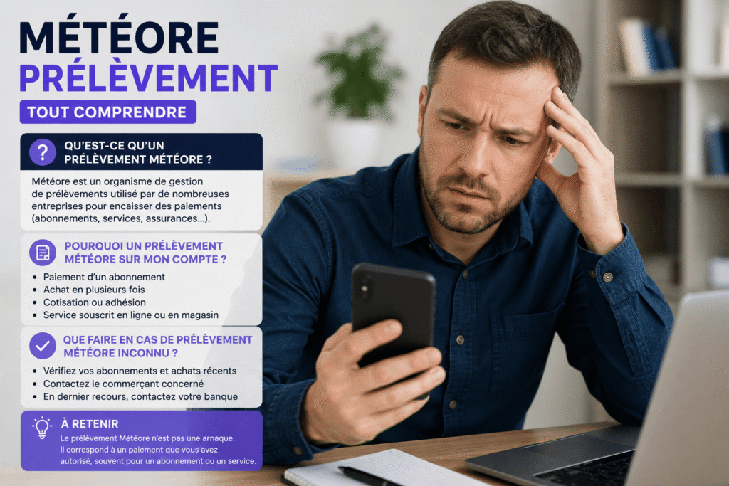 météore prélèvement avec informations sur l’origine du débit bancaire et les vérifications à effectuer pour l’identifier correctement