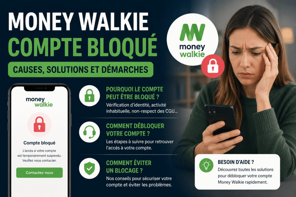 Money Walkie compte bloqué avec une utilisatrice cherchant comment récupérer l’accès à son compte depuis son téléphone