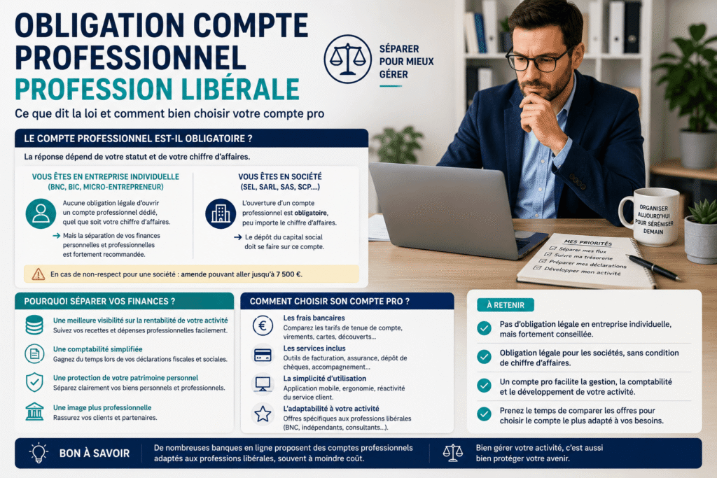 Consultant vérifiant -obligation compte professionnel profession libérale sur son ordinateur portable.