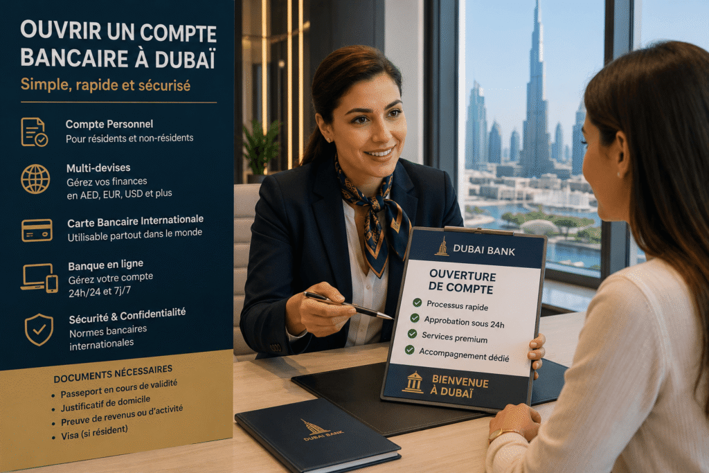 Une cliente échange avec une conseillère dans une banque moderne pour ouvrir un compte bancaire a dubai.