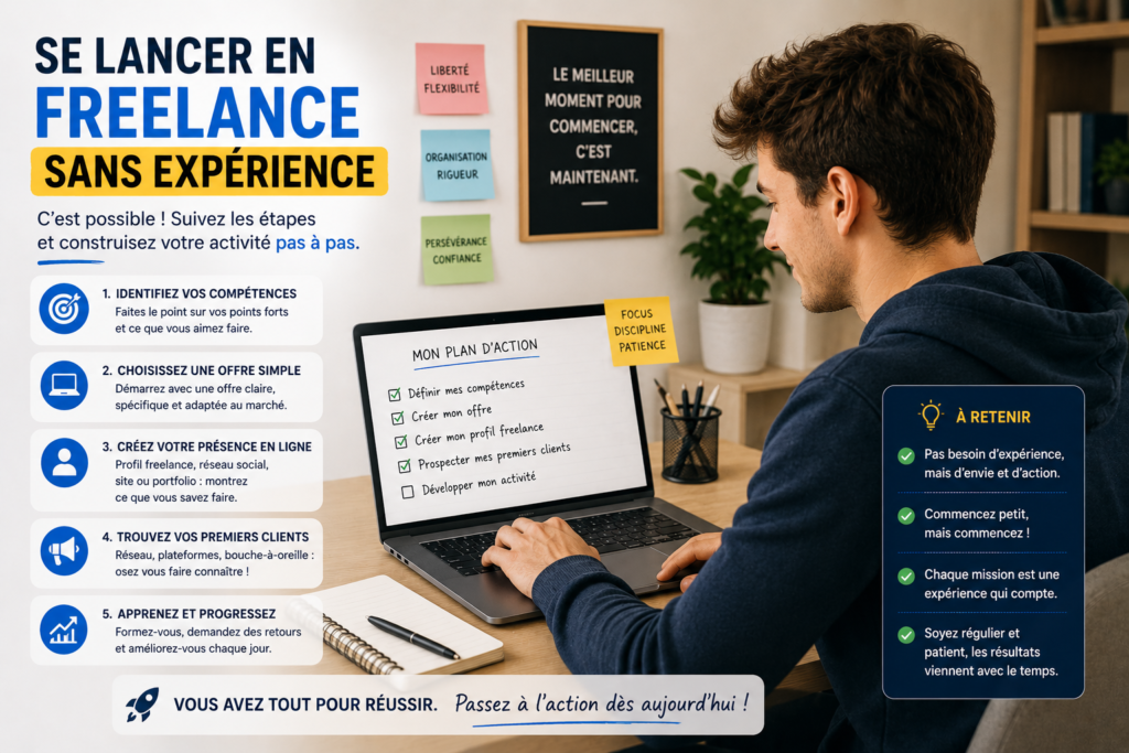 se lancer en freelance sans expérience grâce à une méthode progressive et accessible.