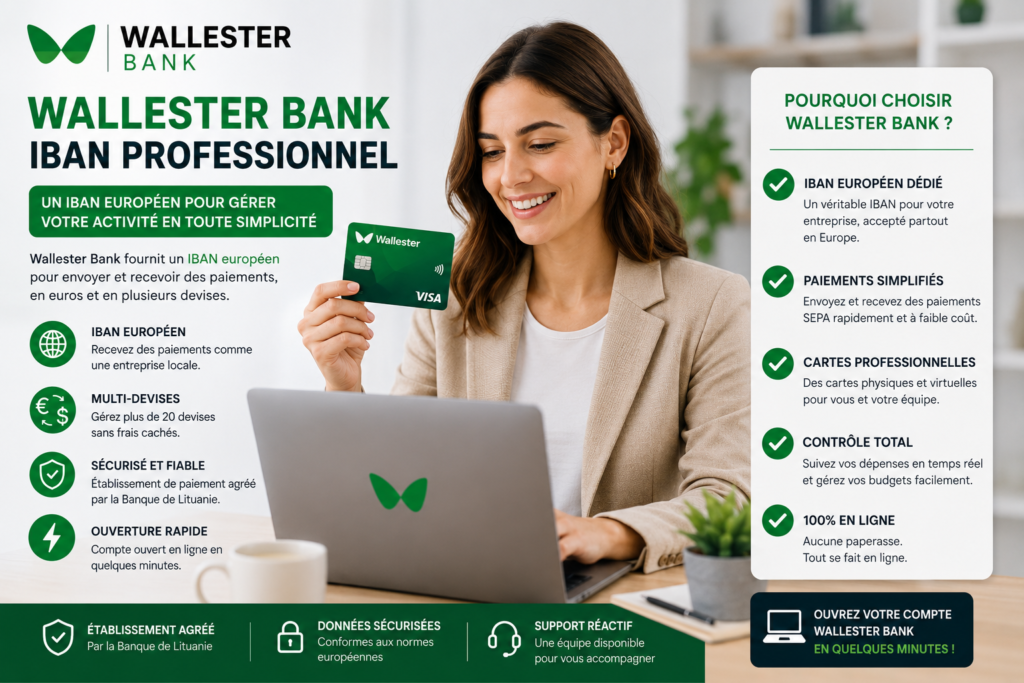 Wallester bank IBAN avec compte professionnel et gestion des paiements pour entreprise