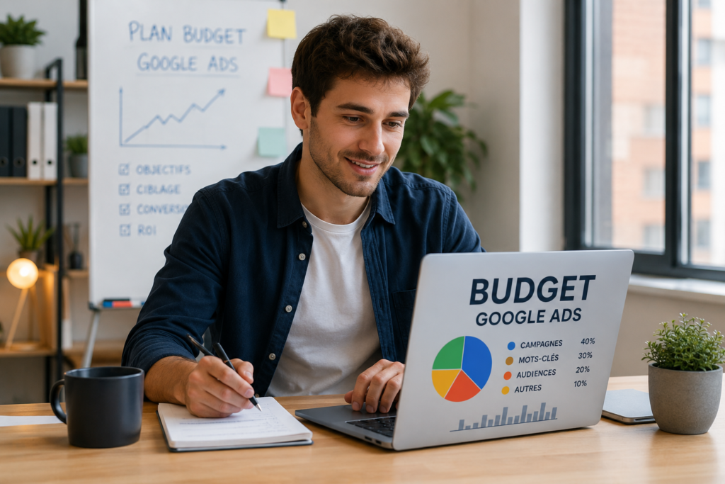 Jeune homme préparant un budget Google Ads