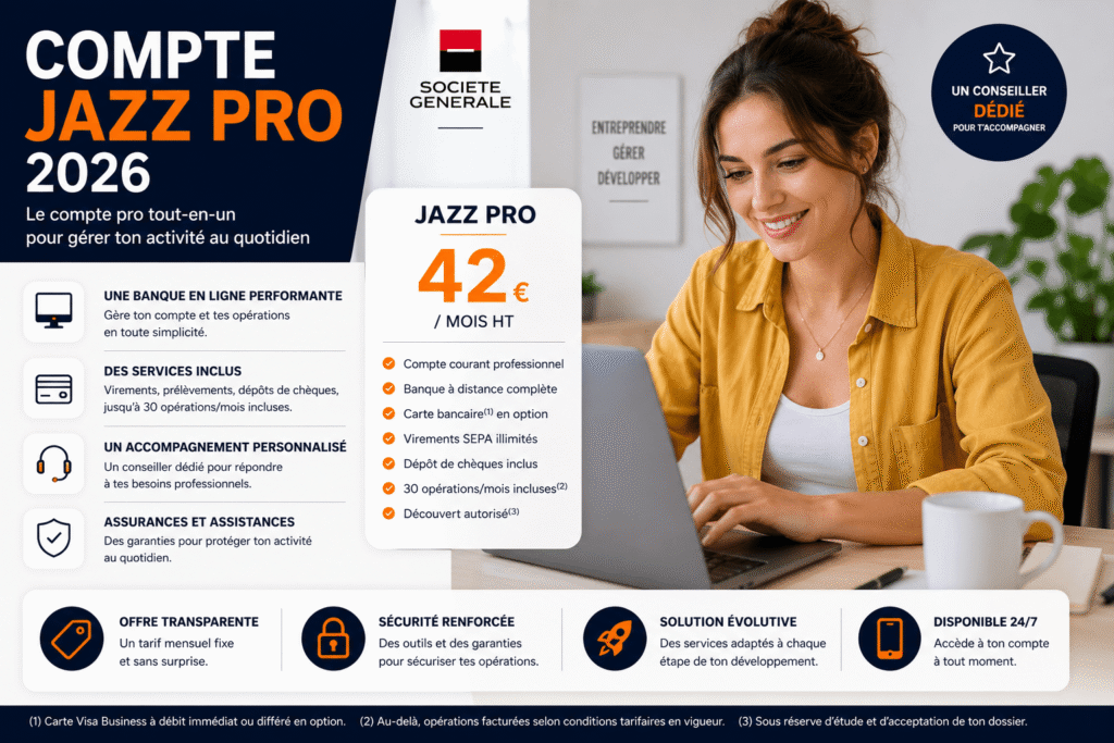 Compte Jazz Pro : présentation de l'offre bancaire professionnelle en 2026.