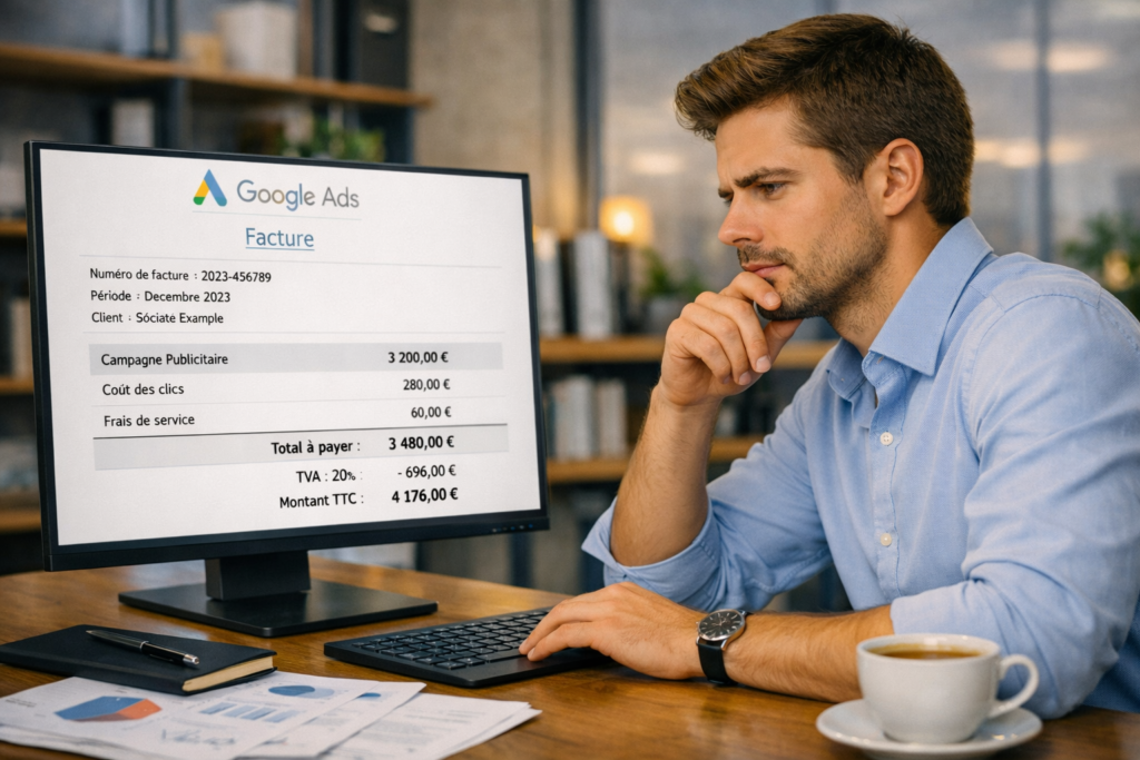 Comptable vérifiant une facture Google Ads