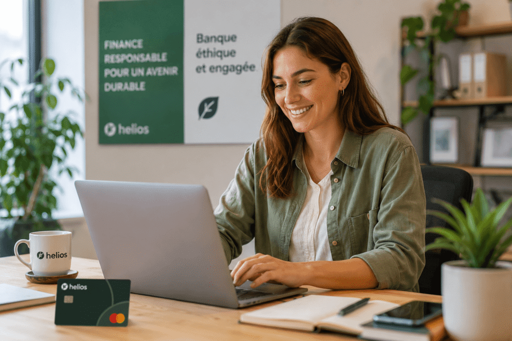 Femme utilisant helios compte prodepuis un ordinateur dans un bureau moderne