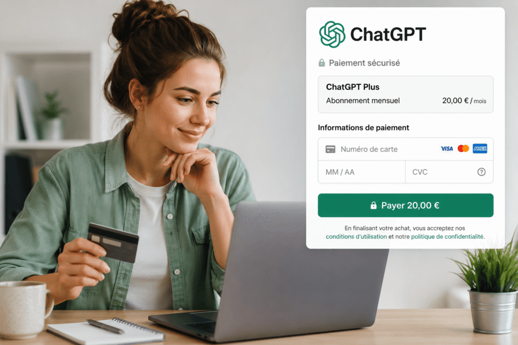 paiement chatgpt effectué par une jeune femme avec une carte bancaire